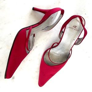 Anne Klein hot pink satin heels leather soles